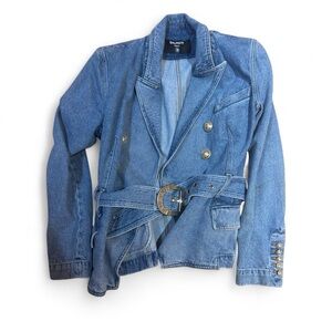 Balmain Women's Belted Blue Jean Jacket